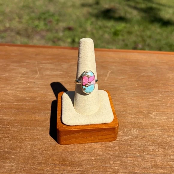 Artisan Crafted Cotton Candy Sterling Silver Oval Ring - Picture 2 of 9